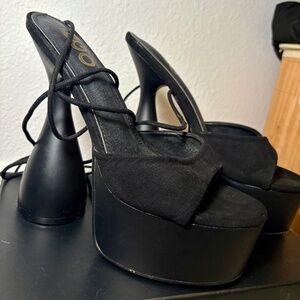 EGO Official Black Platform Heels with Ankle Wrap Straps